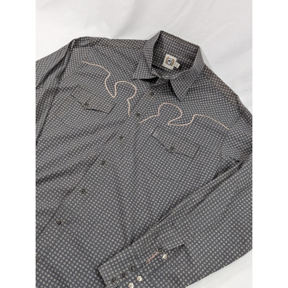 Cinch Button Down Shirt Mens Size XL Long Sleeve Gray Geometric Embroidered